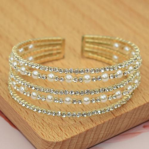 Zinc Alloy Cuff Bangle, with Plastic Pearl, fashion jewelry & for woman & with rhinestone 55mm 