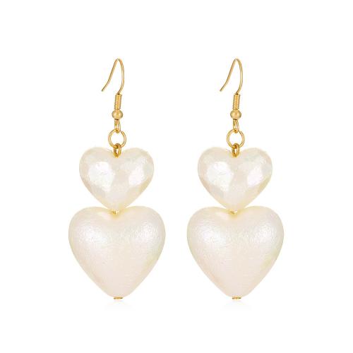 Kunststoff Perle Zink Legierung Ohrring, Zinklegierung, mit Kunststoff Perlen, Herz, plattiert, Modeschmuck & für Frau, weiß, 62x25mm, verkauft von Paar
