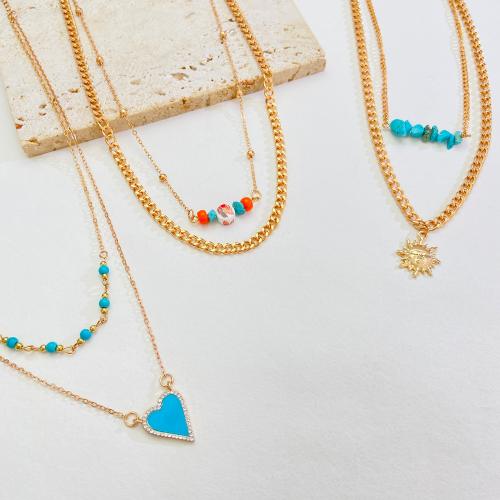 Turquoise Zinc Alloy Necklace, with turquoise, handmade, Double Layer & fashion jewelry & for woman [