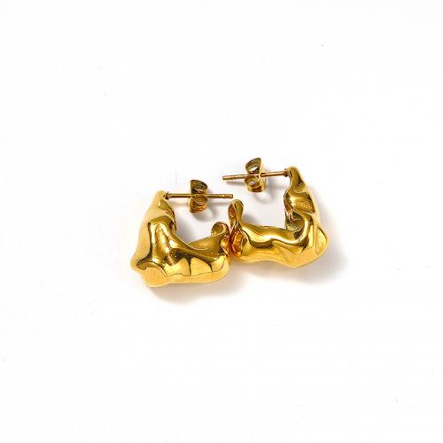 Titan Stahl Ohrringe, Titanstahl, Vakuum-Ionen-Beschichtung, für Frau, goldfarben, 20x16mm, verkauft von Paar