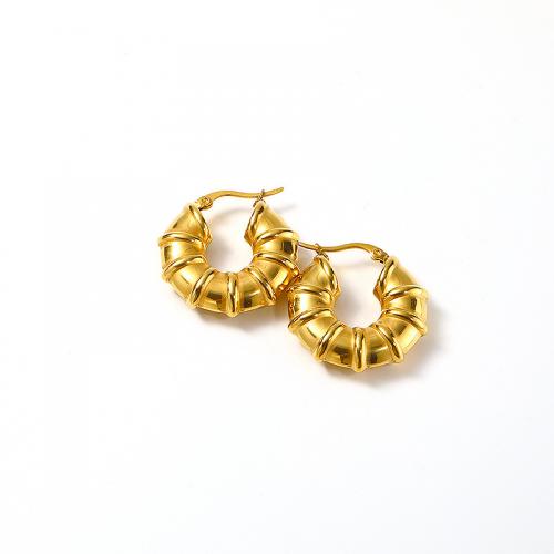 Titan Stahl Ohrringe, Titanstahl, Vakuum-Ionen-Beschichtung, für Frau, goldfarben, 30x29mm, verkauft von Paar
