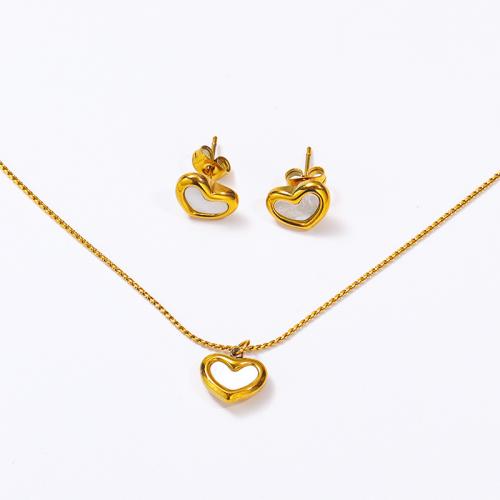 Titanium Steel Jewelry Set, with White Shell, Vacuum Ion Plating & for woman, golden 