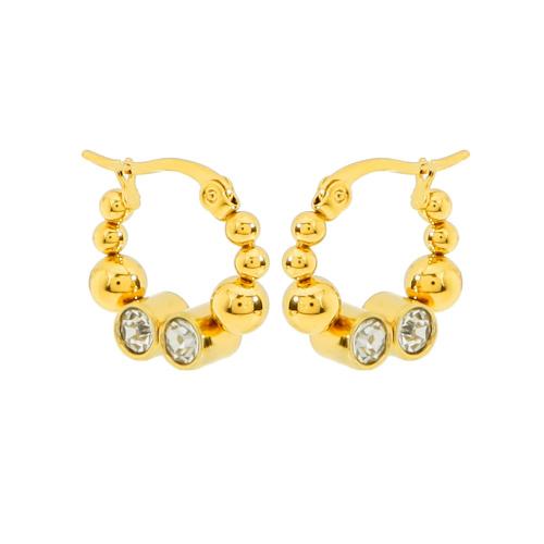 316 Stainless Steel Lever Back Earring, Geometrical Pattern, gold color plated, for woman & with rhinestone 