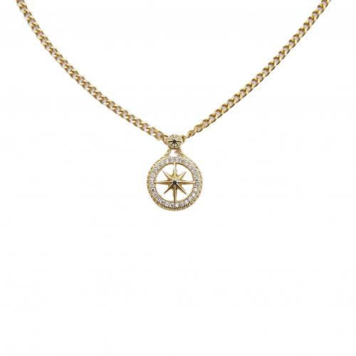 Brass Necklace, with 304 Stainless Steel Chain, Eight Point Star, plated, Unisex & micro pave cubic zirconia & hollow Approx 18 Inch 