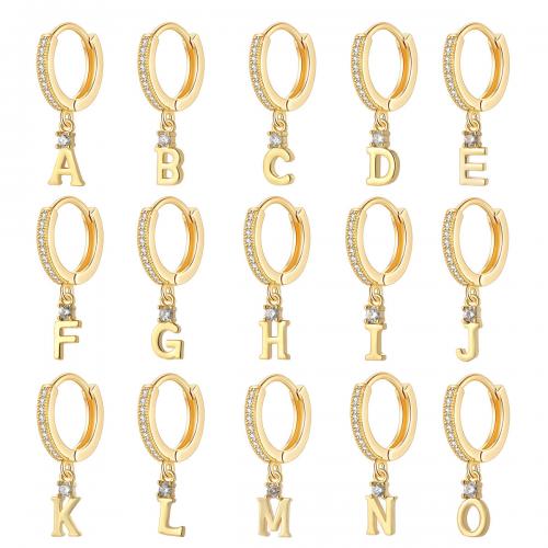Cubic Zirconia Micro Pave Brass Earring, Alphabet Letter, gold color plated, fashion jewelry & letters are from A to Z & micro pave cubic zirconia & for woman nickel, lead & cadmium free 