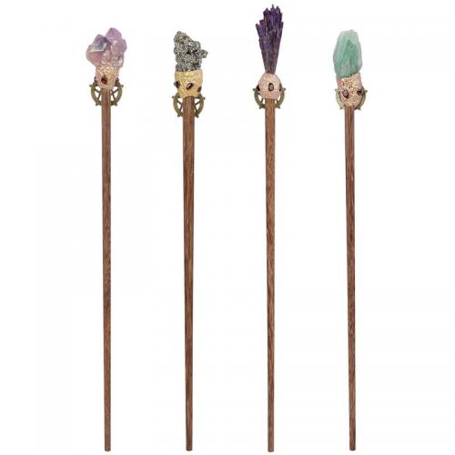 Natural Stone Decoration, with Wood & Zinc Alloy, Magic Wand, antique bronze color plated Length about 33-36cm 