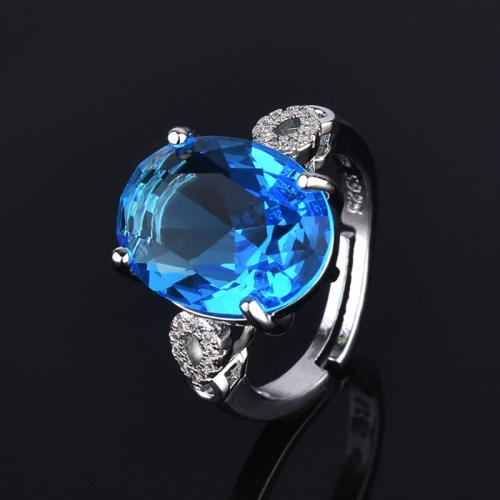 Edelstein Messing Finger Ring, mit Topaze, oval, plattiert, Modeschmuck & Micro pave Zirkonia & für Frau, keine, Ring inner diameter:17-18mm, verkauft von PC