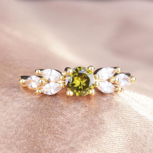 Rhinestone Brass Finger Ring, with Cubic Zirconia, gold color plated, fashion jewelry & for woman & with rhinestone, green, Ring inner mm 