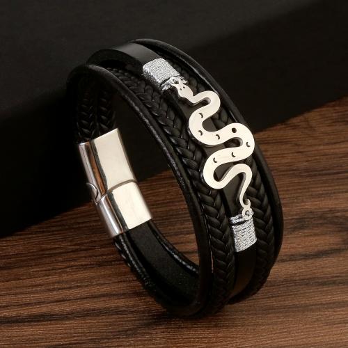 PU Leather Cord Bracelets, plated, fashion jewelry & for man Approx 21.5 cm 