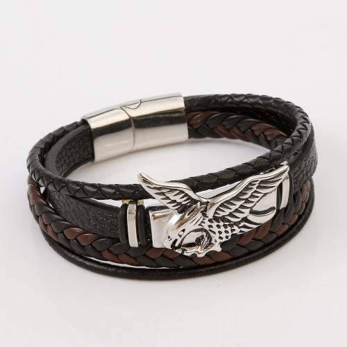 bracelet de cordon en PU , cuir PU, avec Acier inoxydable 304, bijoux de mode & pour homme Environ 21.5 cm, Vendu par PC