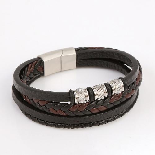 bracelet de cordon en PU , cuir PU, avec Acier inoxydable 304, fait à la main, bijoux de mode & pour homme Environ 21.5 cm, Vendu par PC