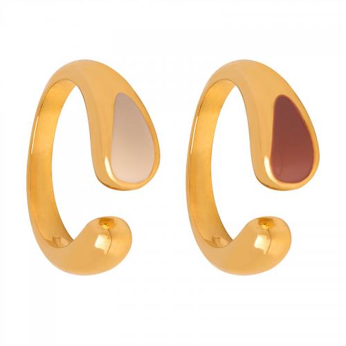 Титан Сталь палец кольцо, титан, 18K позолоченный, ювелирные изделия моды & Женский & эмаль, Золотой, ring width 7mm, размер:7, продается PC