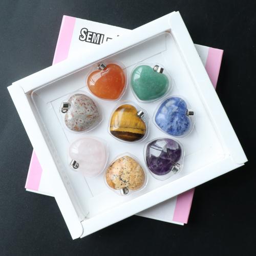 Decoración de semi piedras preciosas, con fundición, Corazón, Bricolaje, color mixto, 24x28mm, 8PCs/Caja, Vendido por Caja