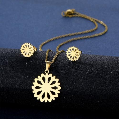 Fashion Stainless Steel Jewelry Sets, 304 Stainless Steel, Stud Earring & necklace, Flower, polished, for woman Approx 45 