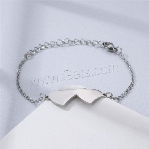 Stainless Steel Chain Bracelets, 304 Stainless Steel, Heart, polished, for woman Approx 18 cm 