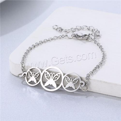 Stainless Steel Chain Bracelets, 304 Stainless Steel, Butterfly, polished, for woman Approx 18 cm 