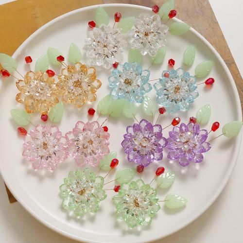 Haarschmuck DIY Zubehöre, Kristall, mit Glasperlen & Messing, Blume, mehrere Farben vorhanden, 50x35mm, verkauft von PC