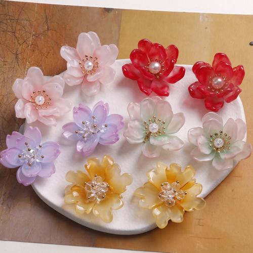 DIY Hair Flowers, Lampwork, with Glass Beads & ABS Plastic Pearl & Brass 40mm 