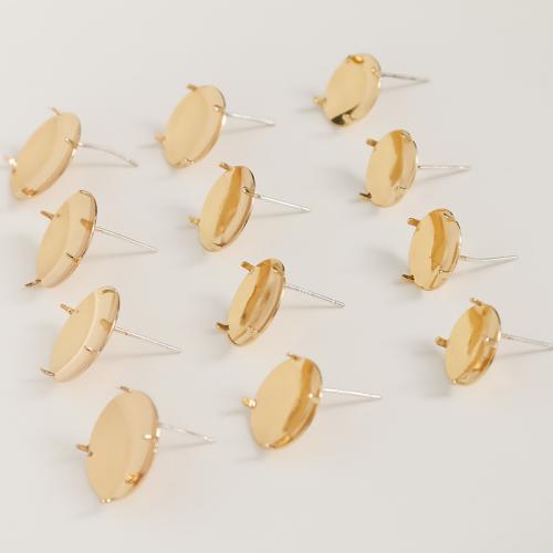 Brass Earring Stud Component, Round, plated, DIY golden [