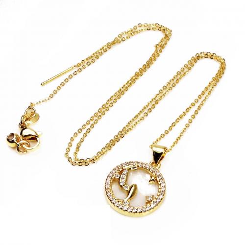 Cubic Zircon Micro Pave Brass Necklace, Round, fashion jewelry & micro pave cubic zirconia & for woman, gold Approx 45 cm 