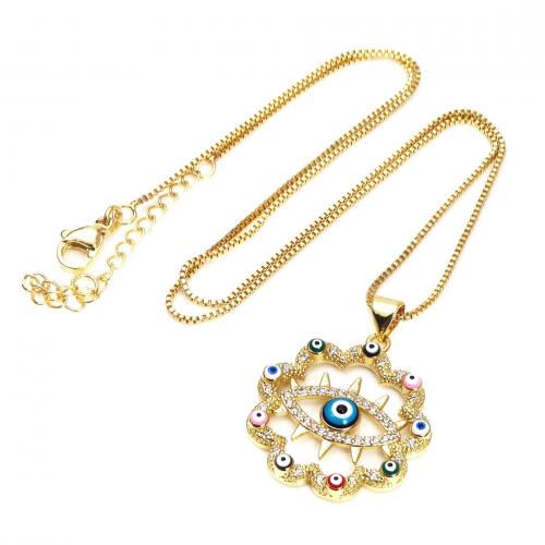 Evil Eye Jewelry Necklace, Brass, with enamel, gold color plated, fashion jewelry & micro pave cubic zirconia & for woman Approx 45 cm 