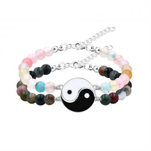 Gemstone Bracelets, Zinc Alloy, with Morganite & Indian Agate, with 5cm extender chain, handmade, 2 pieces & fashion jewelry & Unisex & enamel Approx 18 cm 