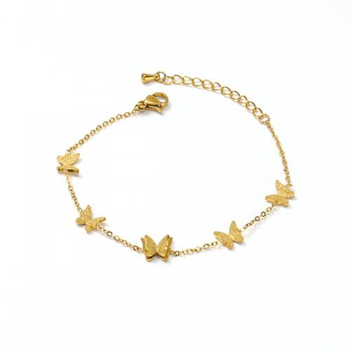 Titanium Steel Bracelet & Bangle, with 4CM extender chain, Butterfly, Vacuum Ion Plating, for woman, golden Approx 16 cm 