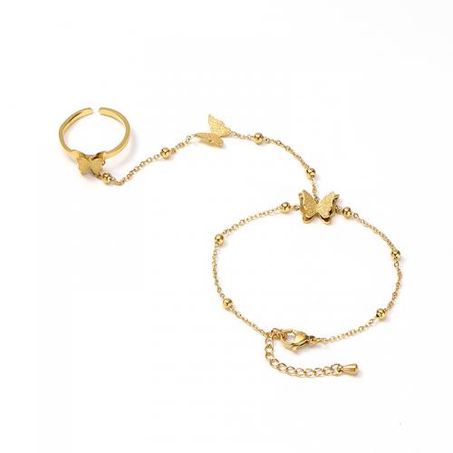 Braut Armband- Ring, Titanstahl, mit Verlängerungskettchen von 4CM, Schmetterling, Vakuum-Ionen-Beschichtung, für Frau, keine, Länge:ca. 16 cm, verkauft von PC