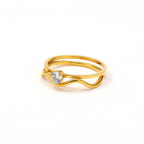 Titanium Steel Finger Ring, Vacuum Ion Plating & micro pave cubic zirconia & for woman, golden [