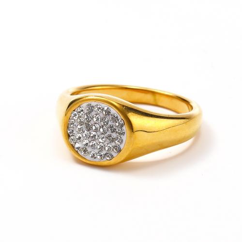 Titanium Steel Finger Ring, Vacuum Ion Plating & micro pave cubic zirconia & for woman, golden 