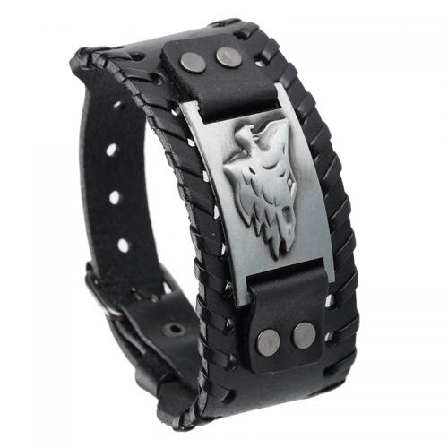 Cowhide Bracelets, Split Layer Cowhide Leather, with Iron & Zinc Alloy, fashion jewelry & for man 