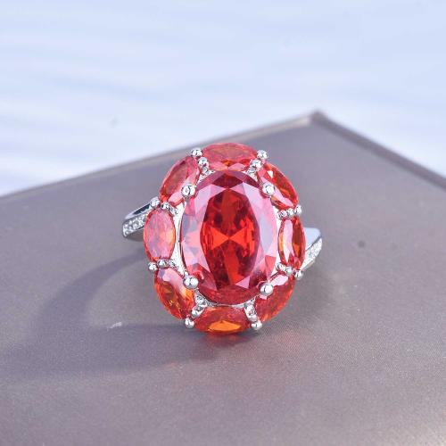 Crystal Brass Finger Ring, with Crystal, Oval, platinum plated, fashion jewelry & for woman & with rhinestone, red, inner mm 