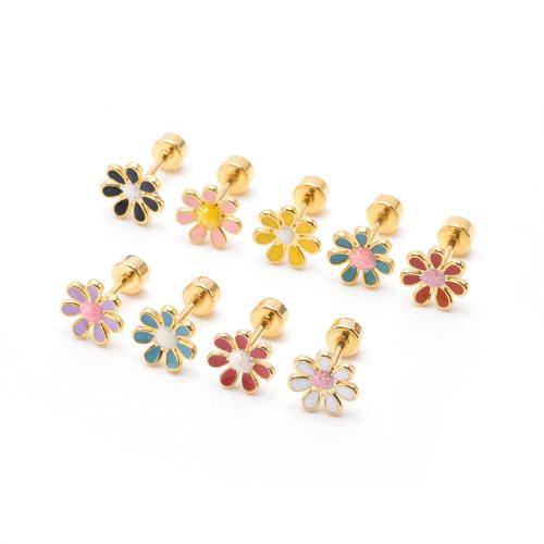 Stainless Steel Stud Earring, 304 Stainless Steel, Flower, Vacuum Ion Plating, random style & fashion jewelry & for woman & enamel, mixed colors, nickel, lead & cadmium free [