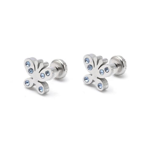 Stainless Steel Rhinestone Stud Earring, 304 Stainless Steel, Butterfly, polished, fashion jewelry & for woman & with rhinestone, original color, nickel, lead & cadmium free 
