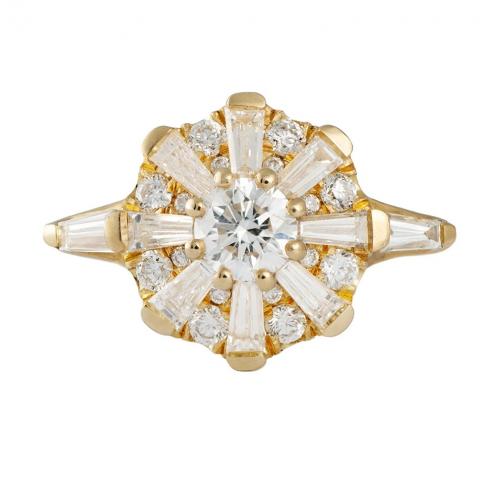 Crystal Brass Finger Ring, with Cubic Zirconia & Crystal, Round, gold color plated, fashion jewelry & for woman & with rhinestone, clear 
