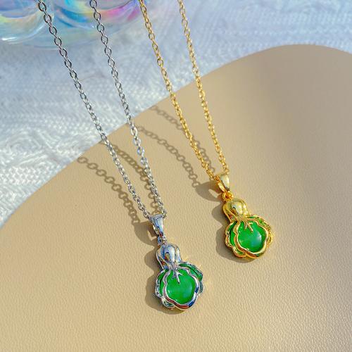 Gemstone Necklaces, Titanium Steel, with Gemstone & Brass, with 5cm extender chain, Cabbage, plated, fashion jewelry & for woman, green, nickel, lead & cadmium free Approx 40 cm 