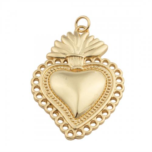 Colgantes de corazón de latón, metal, chapado en oro de 14 K, Bricolaje, 40x26x4mm, agujero:aproximado 4mm, Vendido por UD