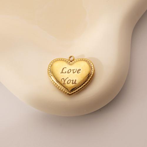 pendentifs de cœur en inox , Acier inoxydable 304, coeur, Placage ionique sous vide, bijoux de mode & pour femme, doré Vendu par PC