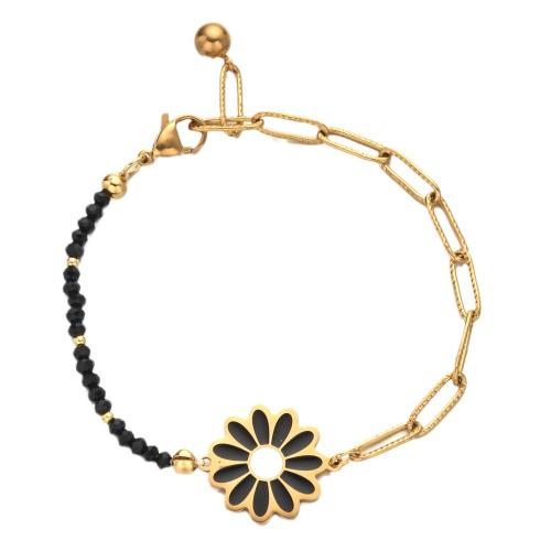 Stainless Steel Chain Bracelets, 304 Stainless Steel, with Crystal, Flower, Vacuum Ion Plating, fashion jewelry & enamel Approx 18 cm 
