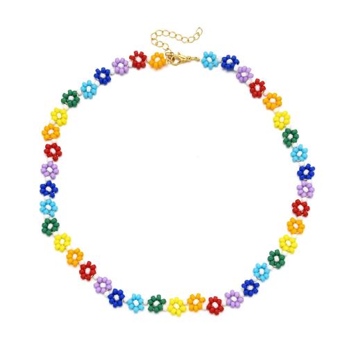 Petite perle en verre de collier 
, Seedbead, avec perle de plastique & alliage de zinc & Acrylique, avec 5cm chaînes de rallonge, fait à la main, Style bohème & pour femme, plus de couleurs à choisir Environ 40 cm, Vendu par PC