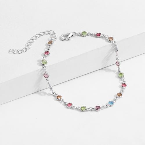 Brass Anklet, with Gemstone Chips, with 5CM extender chain, plated, for woman Approx 20 cm 