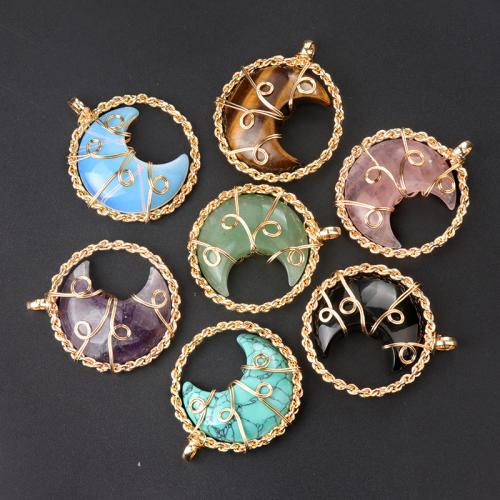 Gemstone Jewelry Pendant, with Iron, Moon, DIY 