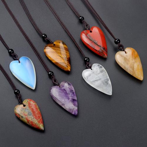 Gemstone Necklaces, with Nylon Cord, Heart, fashion jewelry cm 