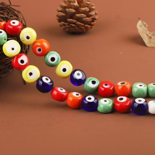 Perles de Murano Evil Eye, chalumeau, Plat rond, DIY, couleurs mélangées Environ Vendu par brin