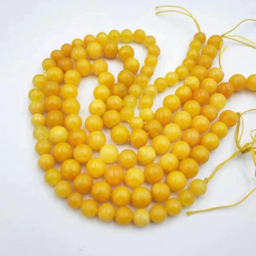 Single Gemstone Beads, Chalcedony, Round, DIY yellow 