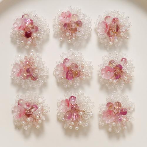 Haarschmuck DIY Zubehöre, Kristall, mit ABS-Kunststoff-Perlen & Lampwork, Blume, 33x33mm, verkauft von PC