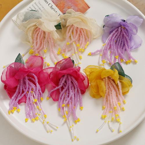 Haarschmuck DIY Zubehöre, Etamine, mit Glasperlen, Blume, keine, 75x45mm, verkauft von PC