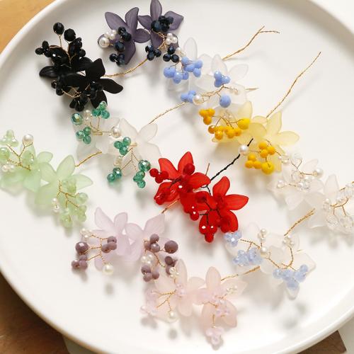 DIY Hair Flowers, Acrylic, with ABS Plastic Pearl & Brass 