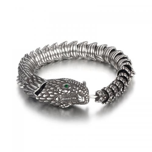Stainless Steel Chain Bracelets, 304 Stainless Steel, Dragon, Antique finish, fashion jewelry & for man & with rhinestone 