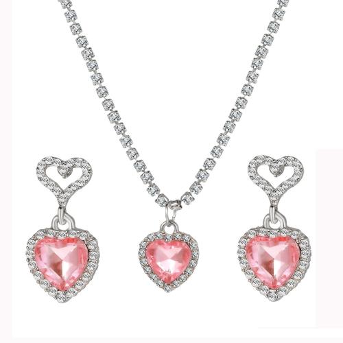 Crystal Jewelry Sets, Zinc Alloy, Stud Earring & necklace spinning loom tool, with Crystal, Heart, 2 pieces & fashion jewelry & for woman 